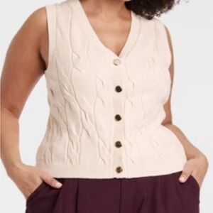 Cream Knit Button-Up Vest